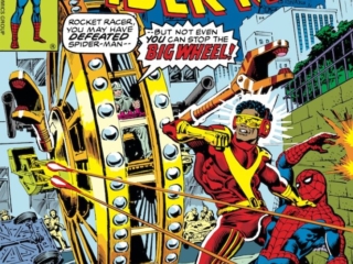 Amazing Spider-Man #183 cover; pencils, Ross Andru; inks, Ernie Chan; Rocker Racer may have defeated you but not even you can stop the Big Wheel