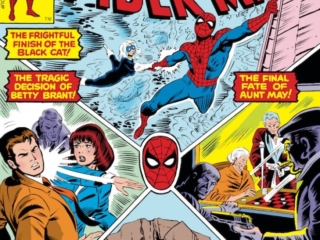 Amazing Spider-Man #195 cover; pencils, Keith Pollard; inks, Bob McLeod; The frightful finish of the Black Cat, The final fate of Aunt May, The tragic decision of Betty Brant, This one has it all