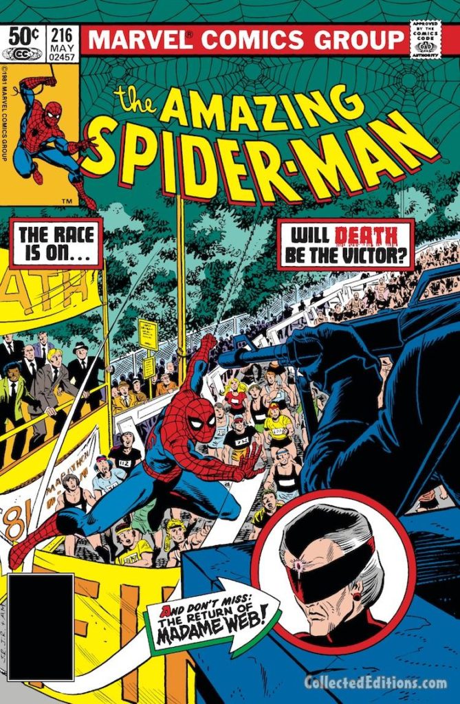 Amazing Spider-Man #216 cover; pencils, John Romita Jr.; inks, Al Milgrom; Madame Web