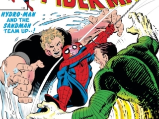 Amazing Spider-Man #217 cover; pencils, John Romita Jr.; inks, Al Milgrom; Sandman/Hydro-Man, Here's Mud In Your Eye Spidey