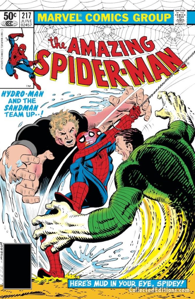 Amazing Spider-Man #217 cover; pencils, John Romita Jr.; Sandman/Hydro-Man