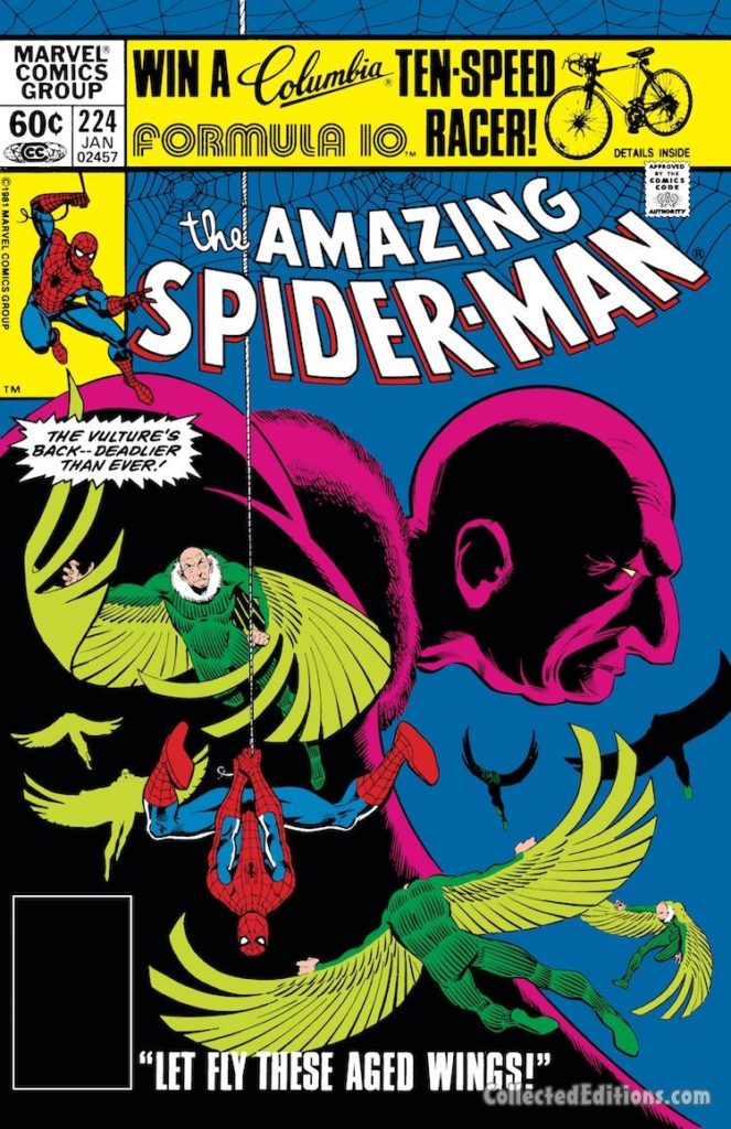 Amazing Spider-Man #224 cover; layout, Ed Hannigan; pencils, John Romita Jr.; Vulture