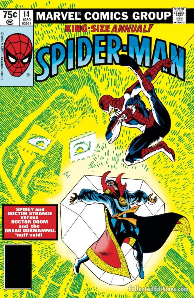 Amazing Spider-Man Annual #14 cover; pencils, Frank Miller; Doctor Strange/Doctor Doom/Dormammu