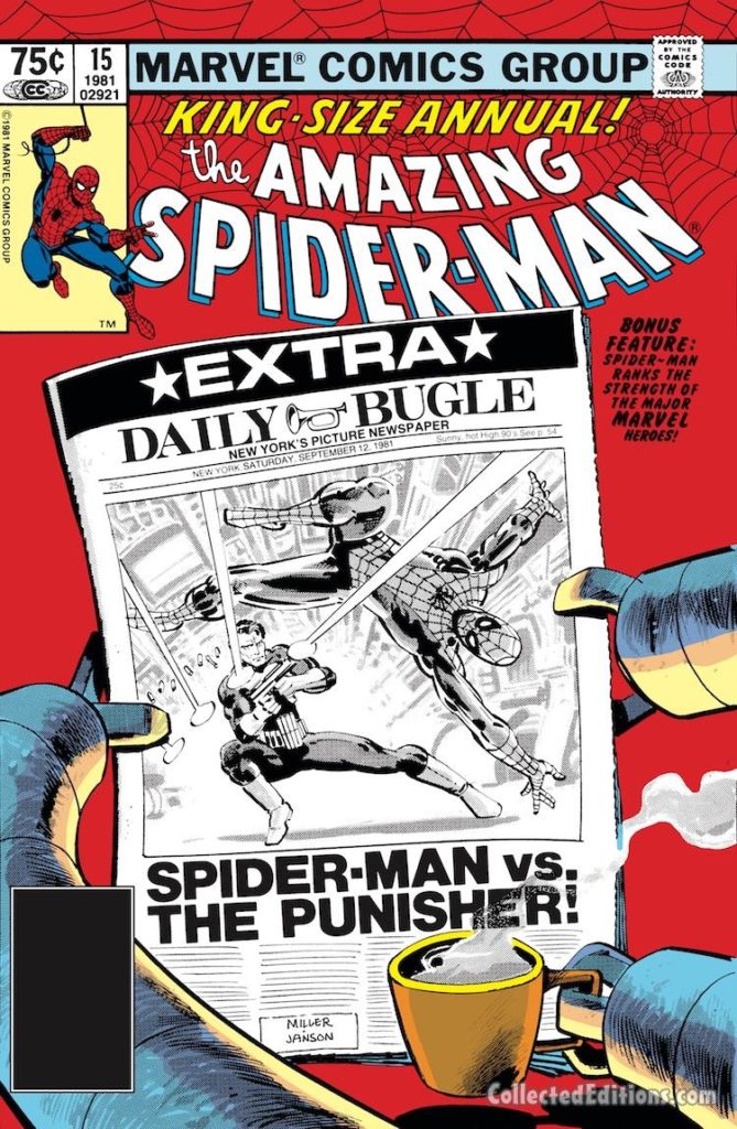 Amazing Spider-Man Annual #15 cover; pencils, Frank Miller; inks, Klaus Janson; Spider-Man vs. Punisher, Doctor Octopus