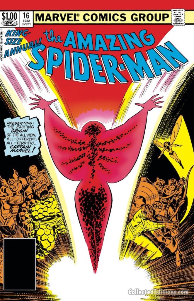 Amazing Spider-Man Annual #16 cover; pencils, John Romita Jr.; first appearance Captain Marvel/Monica Rambeau