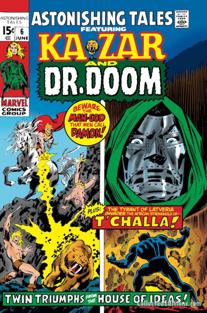 Astonishing Tales/Ka-Zar #6 cover; pencils, John Buscema; Doctor Doom/Black Panther/Man-God Damon