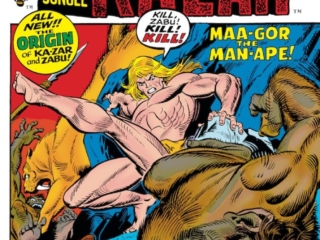 Astonishing Tales/Ka-Zar #11 cover; pencils, Gil Kane; inks, John Romita, Sr.; The Origin of Ka-Zar and Zabu/kazar/Maa-Gor the Man-Ape