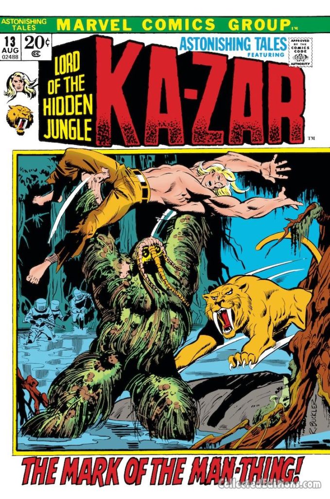 Astonishing Tales/Ka-Zar #13 cover; pencils and inks, Rich Buckler/Man-Thing/Zabu/swamp