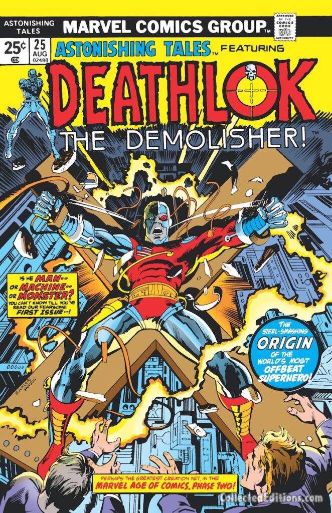 Astonishing Tales #25 cover; pencils, Rich Buckler; inks, Klaus Janson; Deathlok the Demolisher, Marvel Age of Comics Phase Two, Origin Luther Manning, first appearance