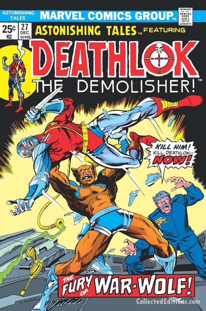 Astonishing Tales #27 cover; pencils and inks, Rich Buckler; Deathlok the Demolisher, Fury of War-Wolf, Simon Ryker