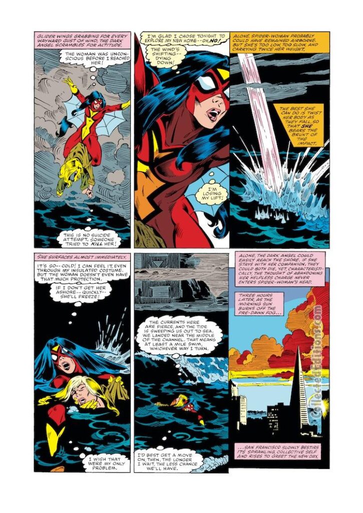 Avengers Annual #10, pg. 2; pencils, Michael Golden; inks, Armando Gil; Spider-Woman/Jessica Drew, San Francisco, Carol Danvers, Ms. Marvel