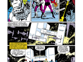 Avengers Annual #14, pg. 3; pencils, John Byrne; inks, Kyle Baker; Skrulls, Blue Area of the Moon