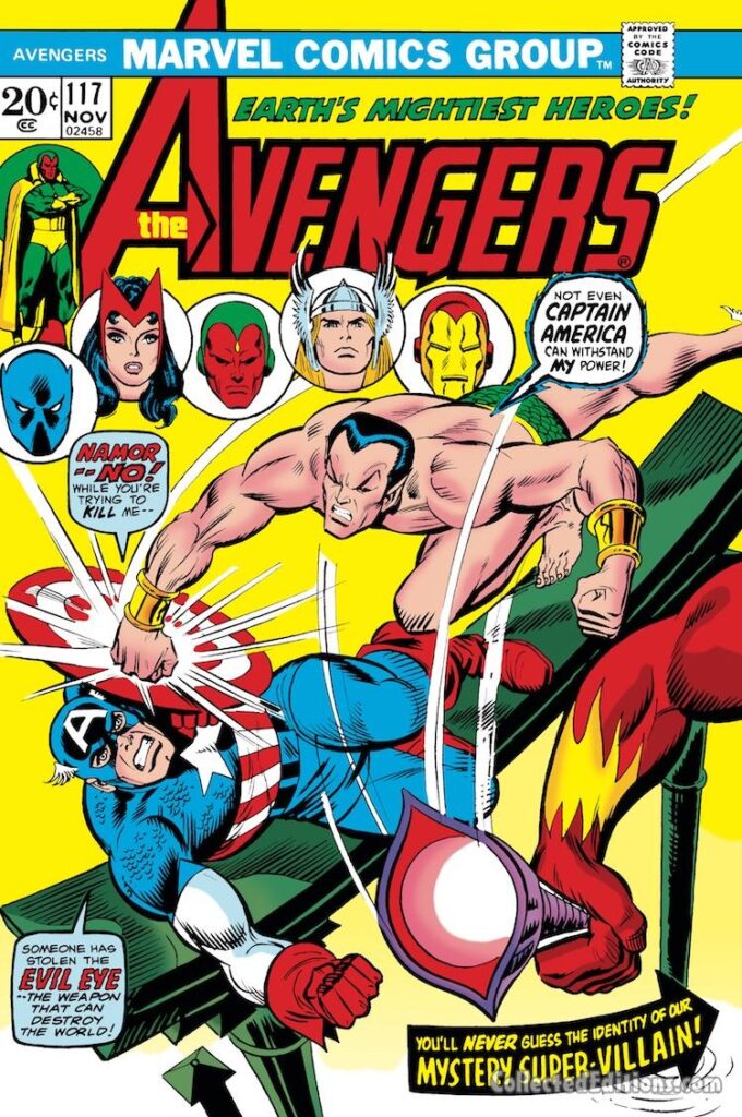 Avengers #117 cover; pencils, John Romita Sr.; inks, Mike Esposito; Sub-Mariner vs. Captain America, Avengers/Defenders War