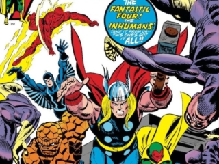 Avengers #127 cover; pencils, Gil Kane; inks, Mike Esposito; alterations, John Romita Sr.; The Fantastic Four, Havoc in the Hidden Land, Thor, Black Bolt, Inhumans