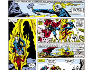 Avengers #214, pg. 18; pencils, Bob Hall; inks, Dan Green Avengers #214, pg. 18; pencils, Bob Hall; inks, Dan Green; Ghost Rider, Thor, Mjolnir, Iron Man, Tigra, Captain America