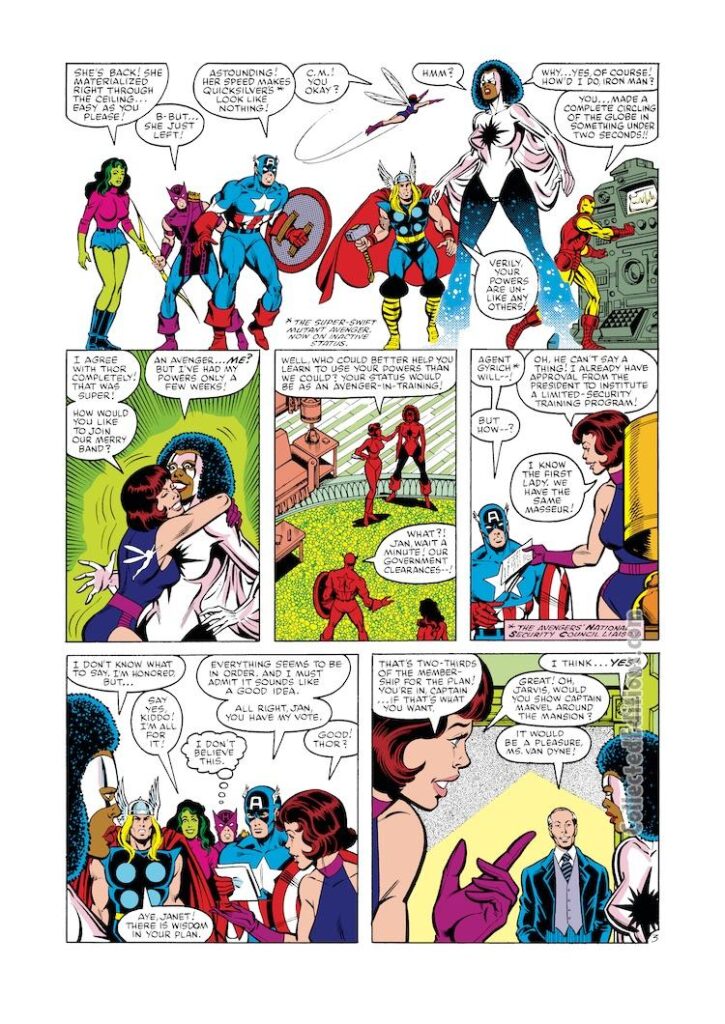 Avengers #227, pg. 3; pencils, Sal Buscema; inks, Bret Breeding; Captain Marvel, Monica Rambeau, Wasp, Jarvis