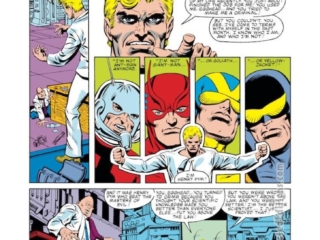 Avengers #229, pg. 20; pencils, Al Milgrom; inks, Joe Sinnott; Hank Pym, Yellowjacket, Giant-Man, Ant-Mann, Tiger Shark, Radioactive Man, Egghead