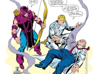 Avengers #230, pg. 1; pencils, Al Milgrom; inks, Joe Sinnott; The Last Farewell splash page, Hawkeye, Egghead, Hank Pym