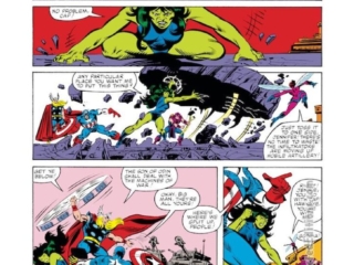 Avengers #231, pg. 12; pencils, Al Milgrom; inks, Joe Sinnott; She-Hulk, Quinjet