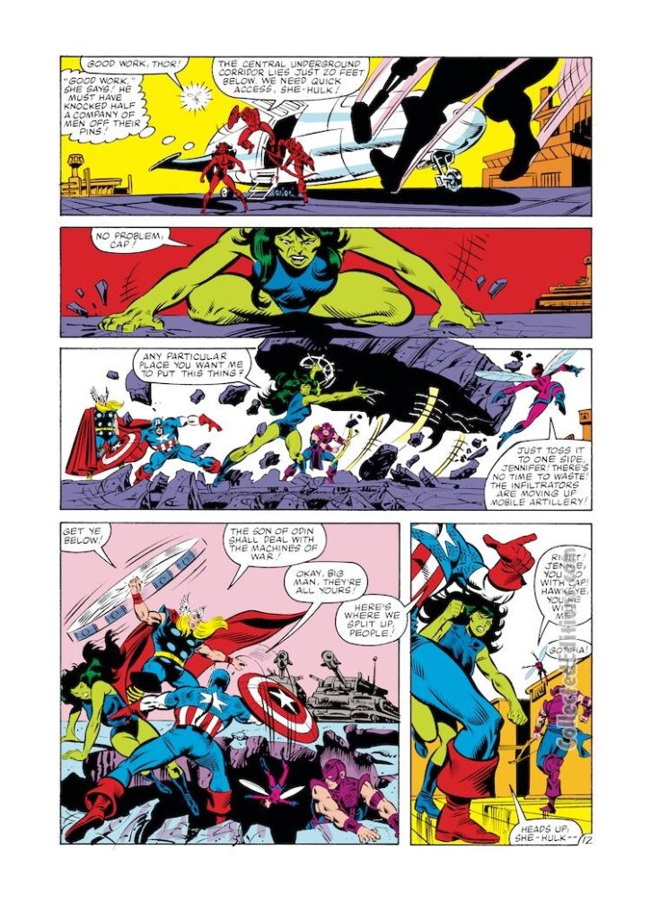 Avengers #231, pg. 12; pencils, Al Milgrom; inks, Joe Sinnott; She-Hulk, Quinjet