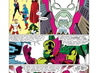 Avengers #233, pg. 15; layouts, John Byrne; pencils and inks, Joe Sinnott; Annihilus, Starfox, Captain America, Scarlet Witch, She-Hulk, Wasp, Fantastic Four crossover