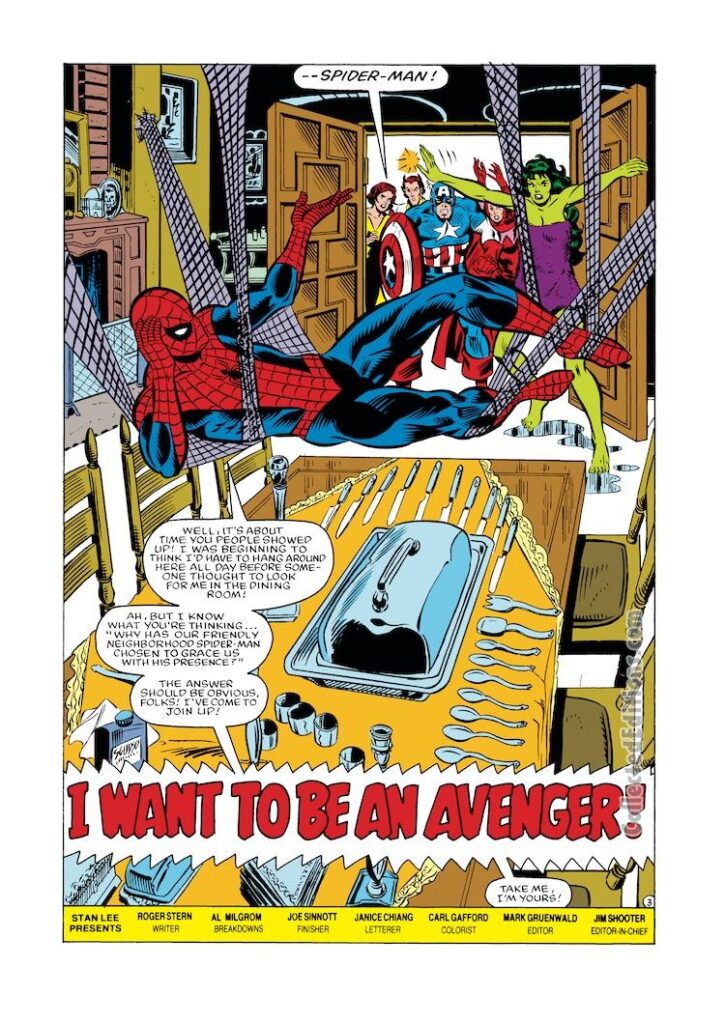 Avengers #236, pg. 3; breakdowns, Al Milgrom; pencils and inks, Joe Sinnott; I want to be an Avenger; Avengers Mansion, She-Hulk