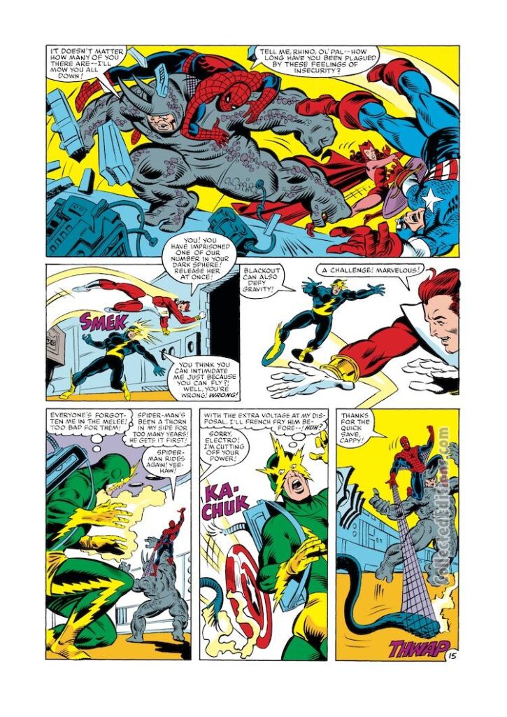 Avengers #237, pg. 15; pencils, Al Milgrom; inks, Joe Sinnott; Rhino, Starfox, Electro, Blackout
