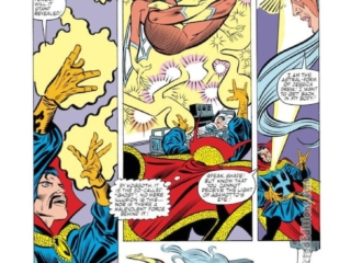 Avengers #240, pg. 20; layouts, Al Milgrom; pencils and inks, Joe Sinnott; Doctor Strange, Spider-Woman/Jessica Drew