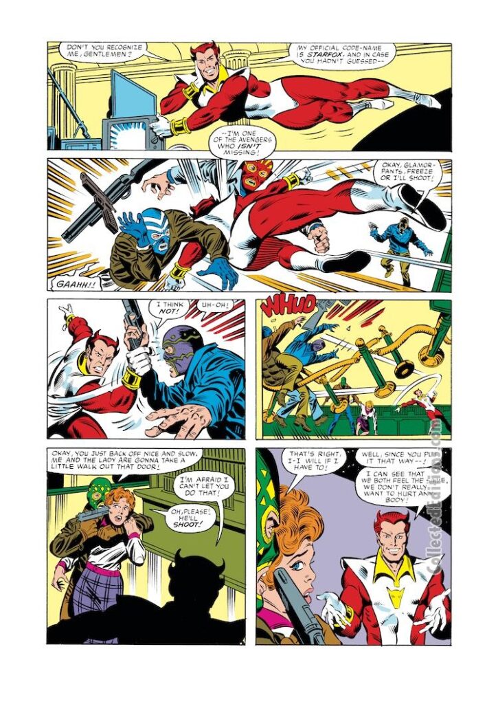 Avengers #243, pg. 4; pencils, Al Milgrom; inks, Joe Sinnott; Starfox