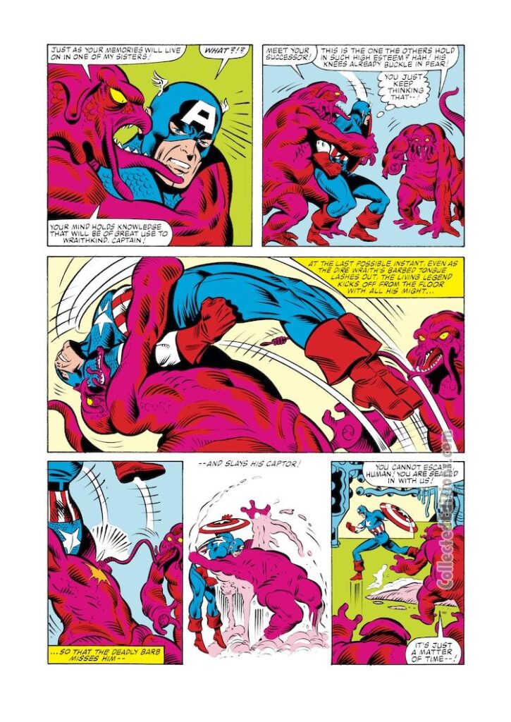 Avengers #245, pg. 14; pencils, Al Milgrom; inks, Joe Sinnott; Dire Wraiths, Captain America