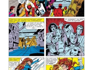 Avengers #250, pg. 24; layouts, Al Milgrom; pencils and inks, Roy Richardson; Wonder Man, Hercules, Captain Marvel, Monica RambeauIron Man, Gronk, Hello, Phobius, Maelstrom