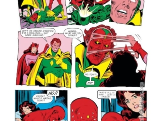 Avengers #251, pg. 16; layouts, Bob Hall; pencils and inks, Joe Sinnott;  Vision, Scarlet Witch, Starfox