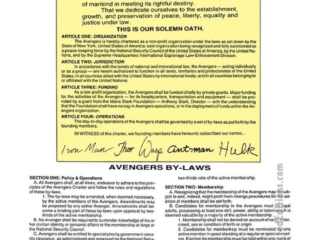 Avengers Annual #11, pg. 39; pencils, Al Milgrom; inks, Jack Abel; Avengers Membership Manual/By-Laws