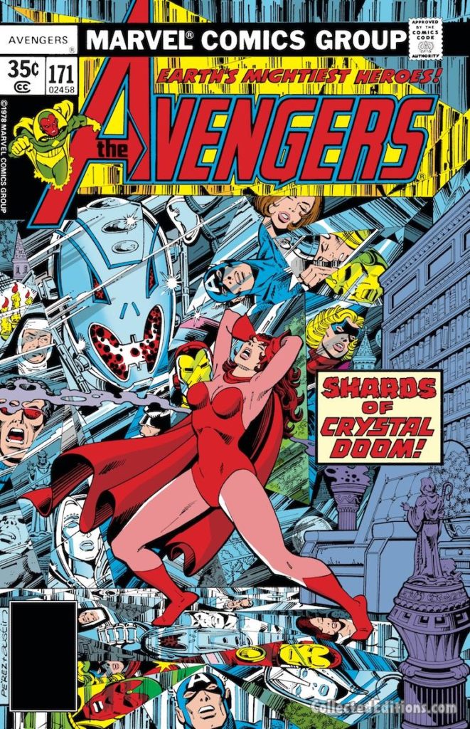 Avengers #171 cover; pencils, George Pérez; inks, Terry Austin; Scarlet Witch