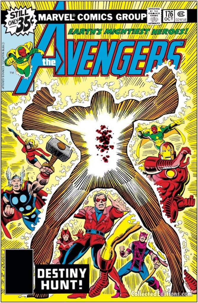 Avengers #176 cover; pencils, John Romita, Jr.; inks, Terry Austin; The Korvac Saga