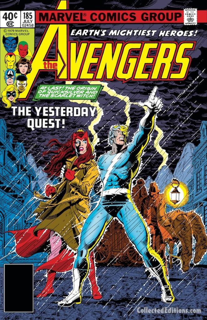 Avengers #185 cover; pencils, George Pérez; inks, Terry Austin; Yesterday Quest, Scarlet Witch, Quicksilver