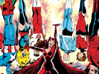 Avengers #187 cover; pencils, John Byrne; inks, Terry Austin; Scarlet Witch, Wundagore Mountain