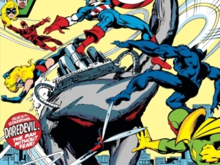 Avengers #190 cover; pencils, John Byrne; inks, Dan Green; Daredevil