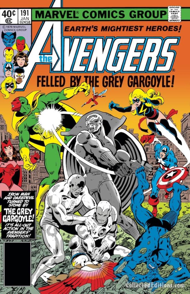 Avengers #191 cover; pencils, George Pérez; inks, Sal Buscema; Grey Gargoyle