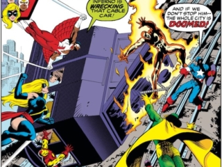 Avengers #193 cover; pencils, Frank Miller; inks, Bob McLeod; Falcon, Inferno