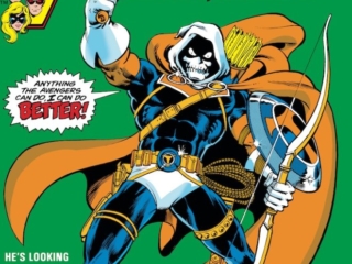 Avengers #196 cover; pencils, George P&eacute;rez; inks, Joe Rubinstein; first appearance of Taskmaster