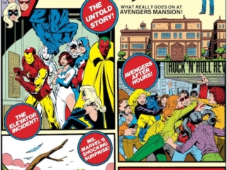 Avengers #197 cover; pencils, George P&eacute;rez; inks, Bob McLeod; Avengers Mansion