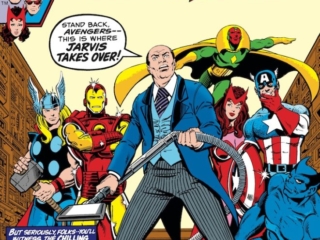 Avengers #201 cover; pencils, George P&eacute;rez; inks, Terry Austin; Jarvis, butler, Avengers Mansion