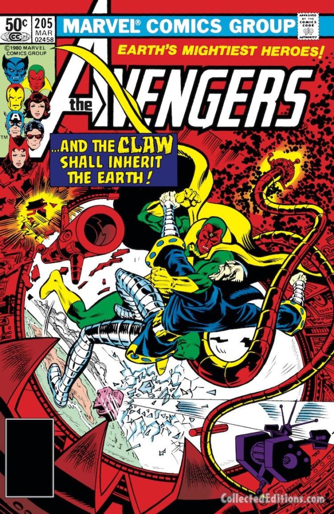 Avengers #205 cover; pencils, Alan Kupperberg; Vision vs. Yellow Claw