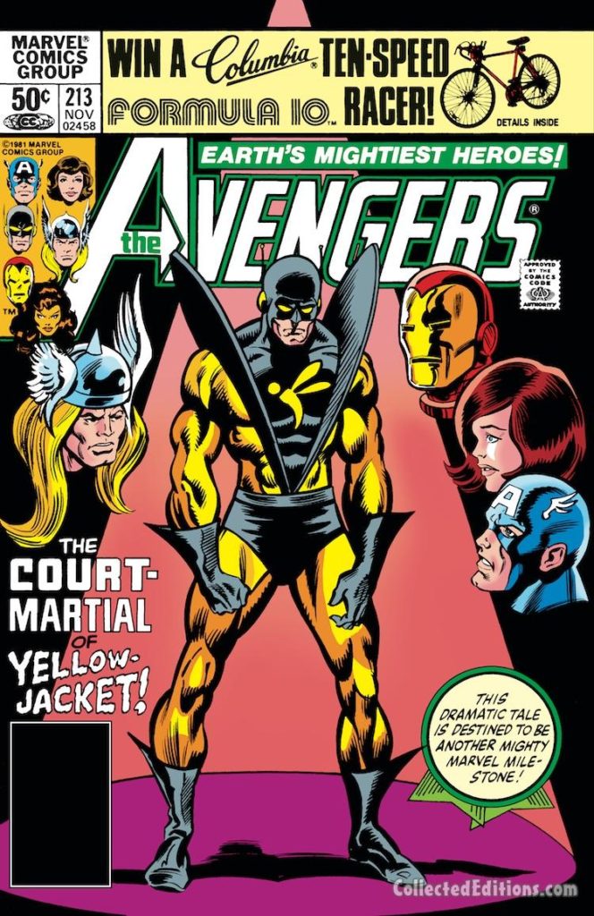 Avengers #213 cover; pencils, Bob Hall; The Trial of Yellowjacket/Hank Pym