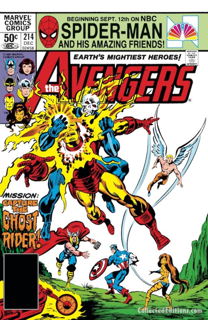 Avengers #214 cover; pencils, Bob Hall; Ghost Rider, Tigra