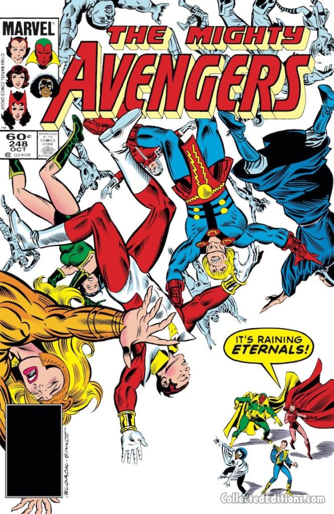 Avengers #248 cover; pencils, Al Milgrom; Firefox, Eternals