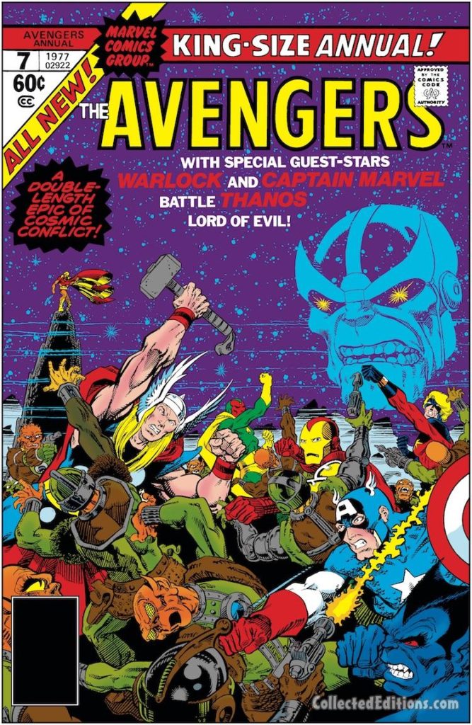 Avengers Annual #7; pencils and inks, Jim Starlin; Thanos/Thor/Warlock/Captain Marvel/Mar-Vell