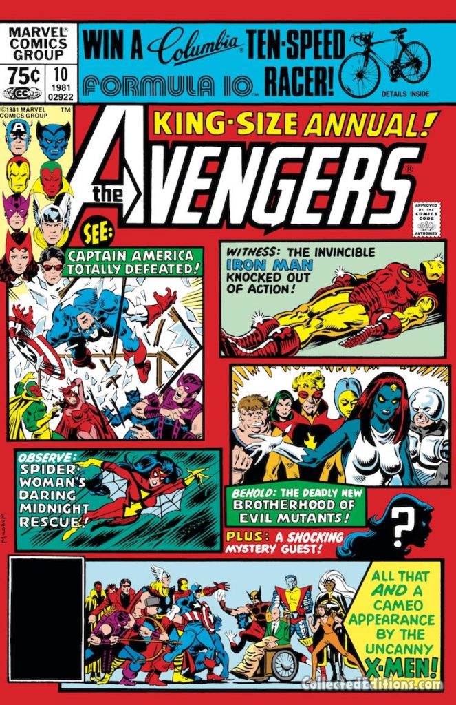Avengers Annual #10 cover; pencils and inks, Al Milgrom; first appearance of Rogue; Mystique, Spider-Woman, Captain Marvel/Carol Danvers amnesia