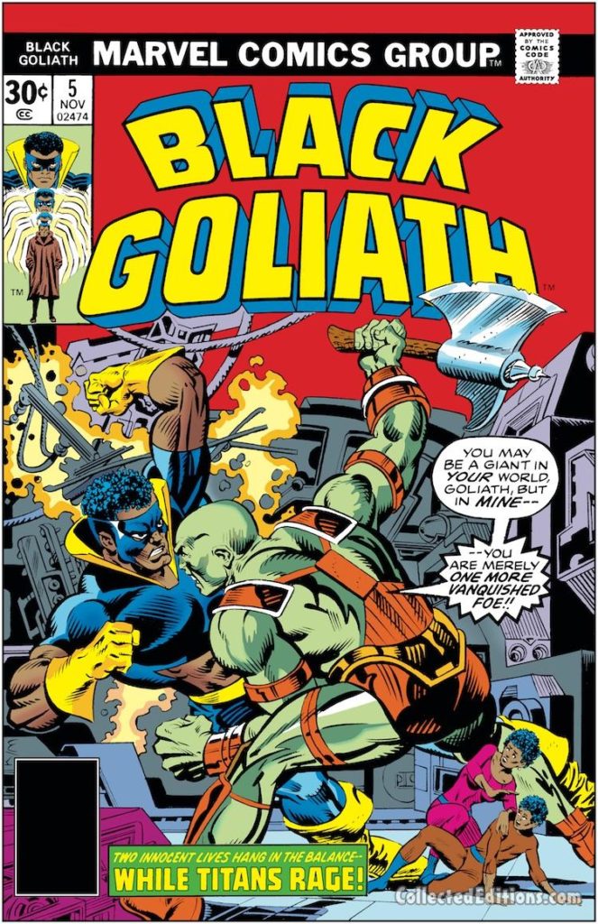 Black Goliath #5 cover; pencils, Gil Kane; inks, Al Milgrom; Bill Foster/Giant-Man/Mortag